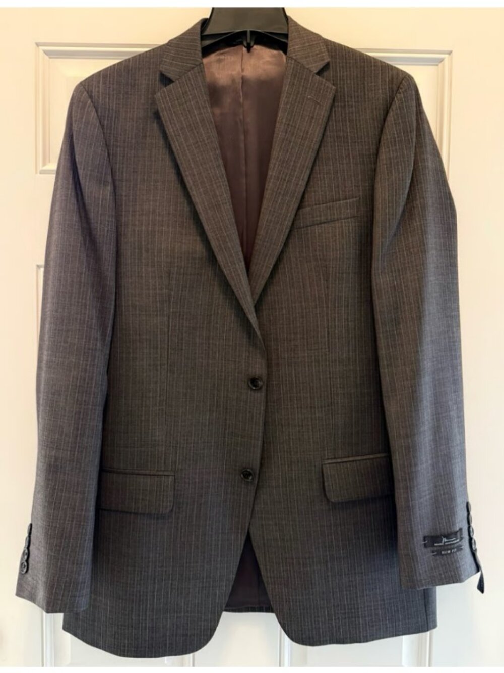 NEW ~ Men's Suit Jacket Marc Anthony Slim Fit Gray Pinstripe Size 44 SHORT
